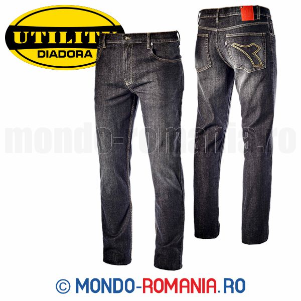 Pantaloni jeans blugi DIADORA STONE 5PKT Black Washing