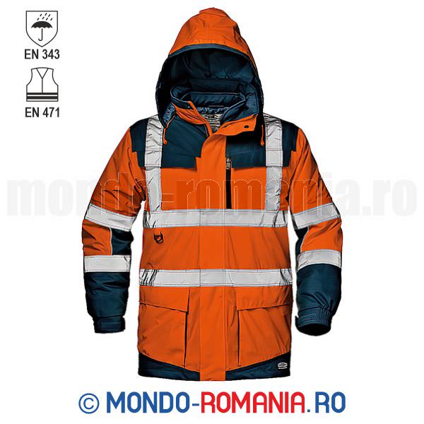 Scurta multifunctionala, de iarna, impermeabila, reflectorizanta, cu maneci si jacheta interioara detasabile - REGIMENTAL 4 /1 orange/bleumarin