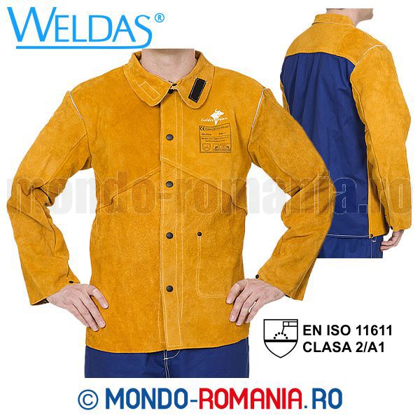 Jacheta pentru sudor din piele cu ata Kevlar - WELDAS Golden Brown 44-2530