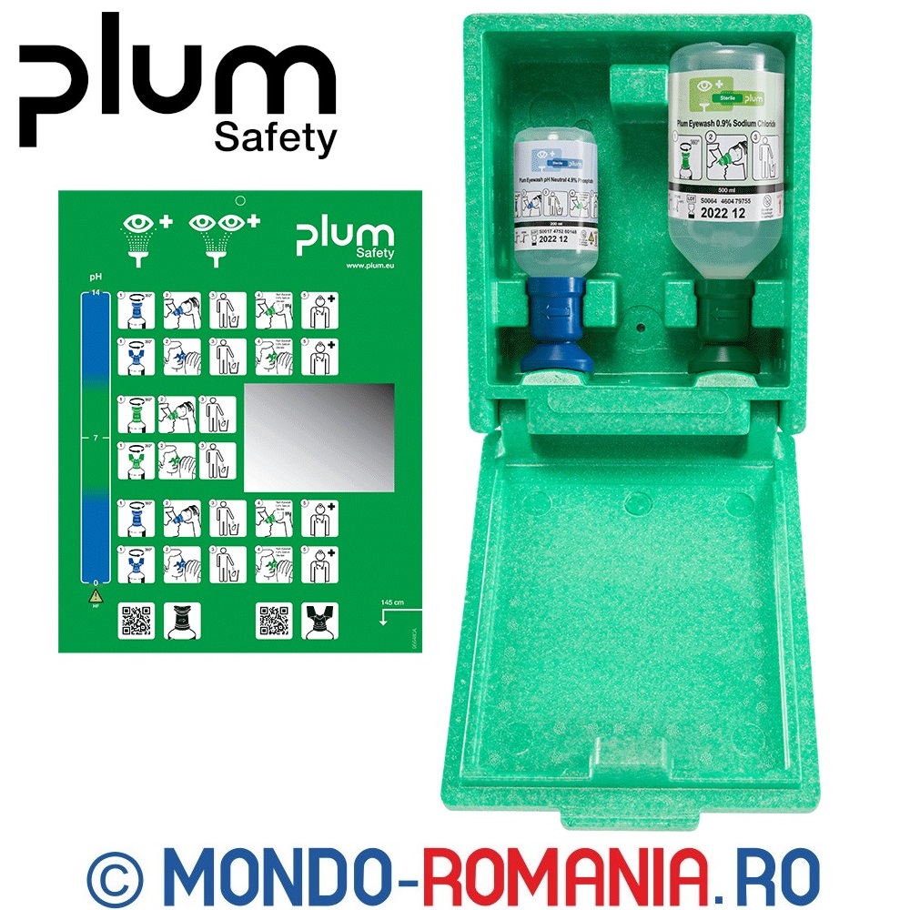 Statie de spalare ochi, cu oglinda, pictograme de ghidare, in cutie proprie - STATIE PLUM COMBI