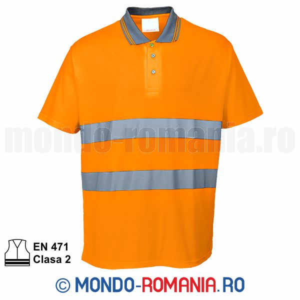 Tricou POLO reflectorizant predominant bumbac - COOL REFLEX orange - S171