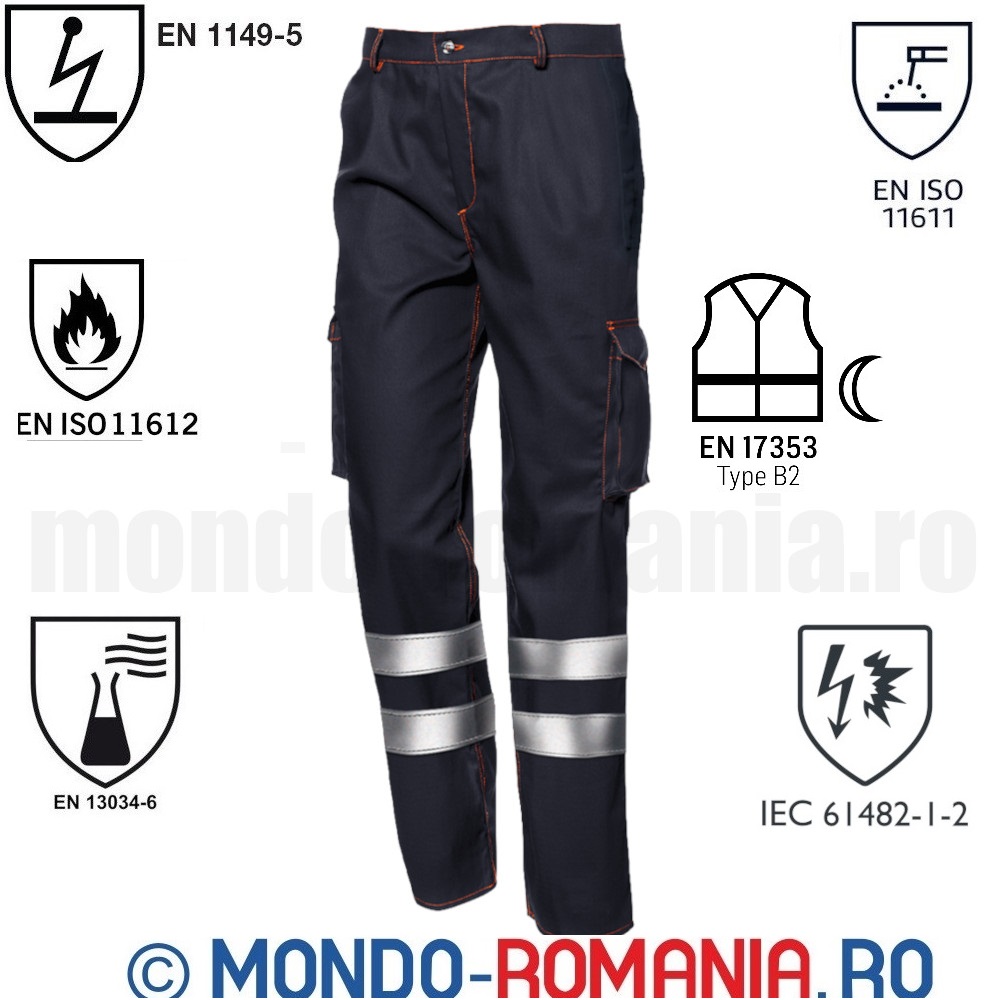 Pantaloni ignifugi, antistatici, arc electric, antichimici, cu benzi reflectorizante - POLYTECH REFLEX Multi Protection