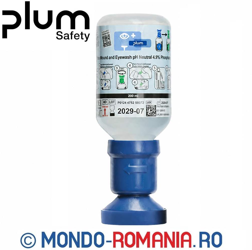 Solutie sterila destinată neutralizării rapide a acizilor și alcalinilor la nivelul ochilor - PLUM BLUE WoundEyewash 200ml - 4752