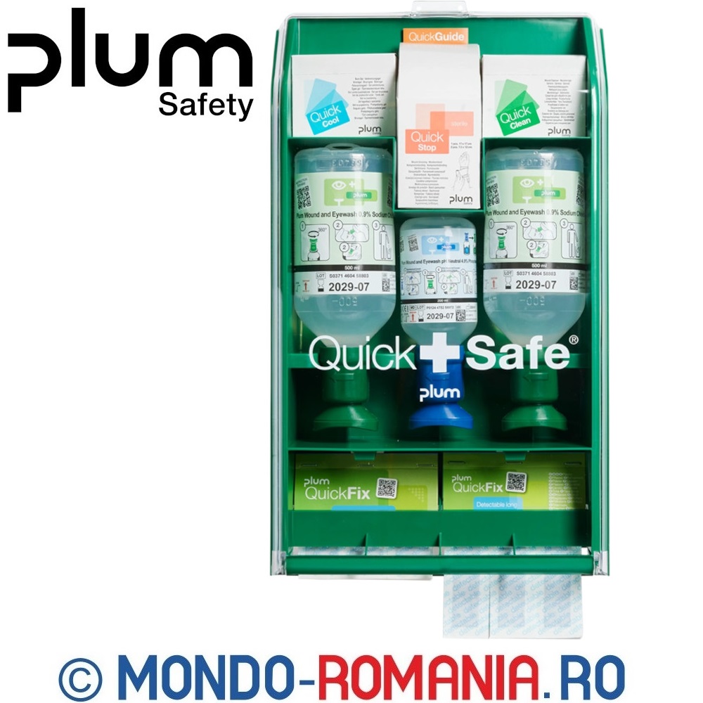 Statie completa de urgenta pentru spalarea ochilor, tratarea ranilor, arsurilor si accidentelor minore - PLUM QuickSafe® Food Industry - 5175