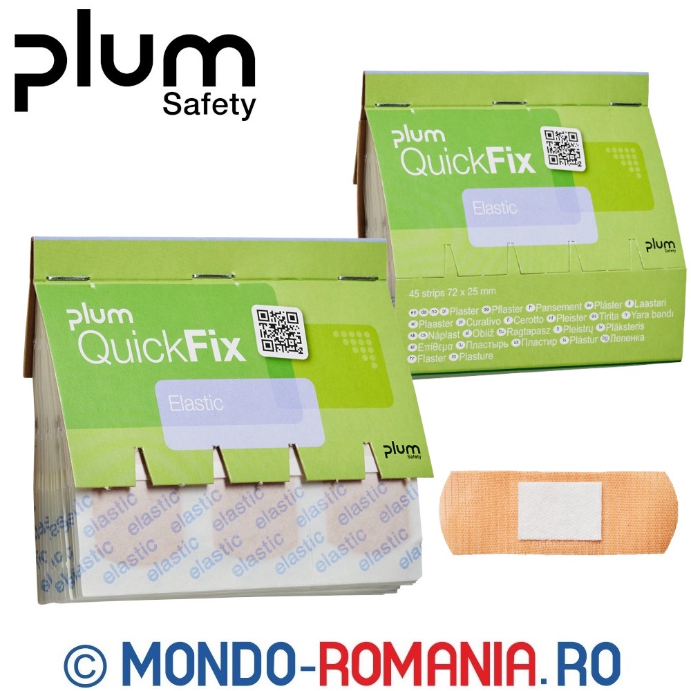 Rezerva 45 plasturi elastici pentru tratarea rapida a taieturilor si zgarieturilor minore - PLUM Quickfix ELASTIC - 5512