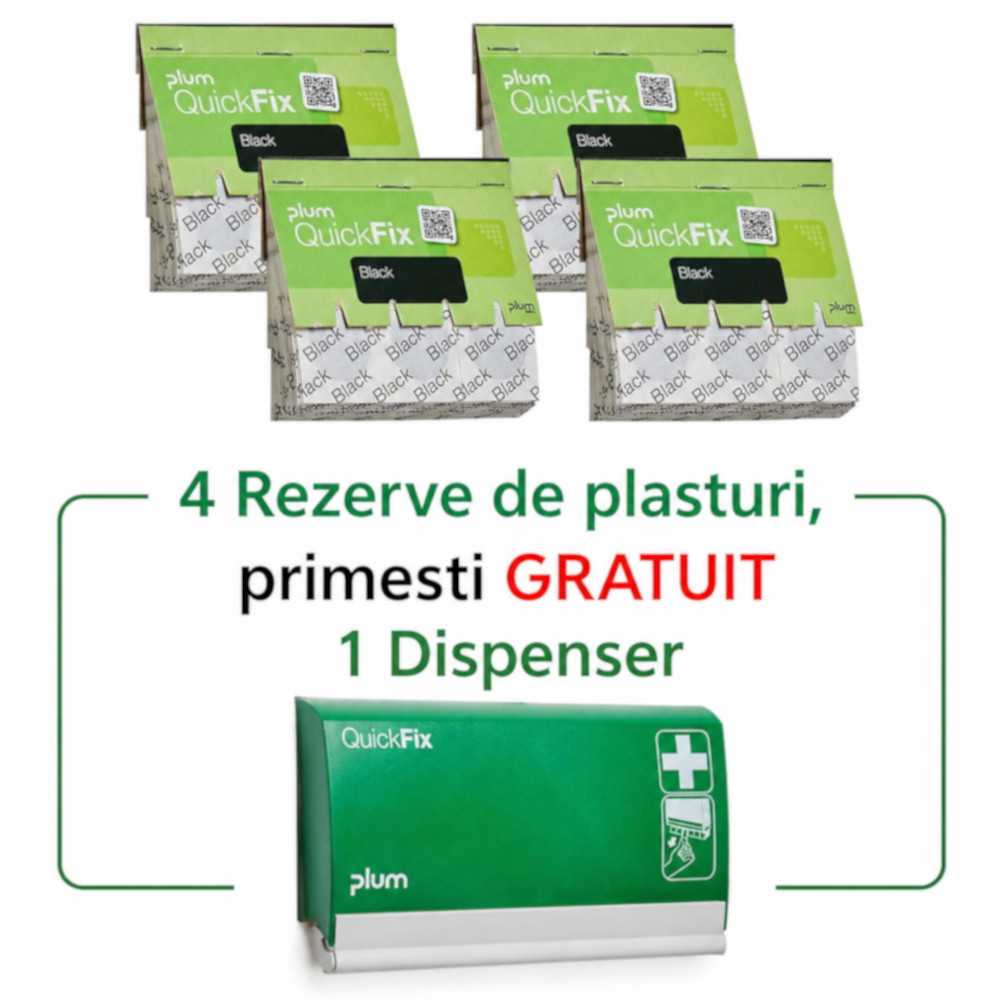 	 4 rezerve de 45 plasturi negri QuickFix 5522 + GRATUIT 1 dispenser 5500 - PROMO - Plum QuickFix Dispenser