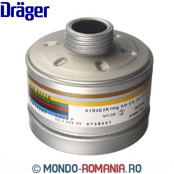 Filtru pentru masca integrala DRAGER X-PLORE 6000 sau semimasca de gaze X-PLORE 4340, Drager 1140 A1B2E2K1HgNOCO 20 P3R D - 6738801