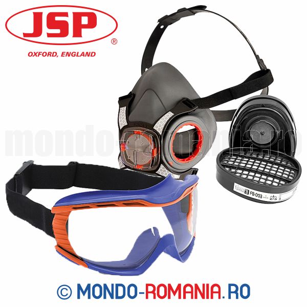 Pachet: semimasca JSP FORCE8 echipata cu 2 filtre de protectie ABEK1P3 + 1 ochelari JSP Stealth 9100 - KIT JSP ABEK1P3 + ochelari JSP Stealth 9100